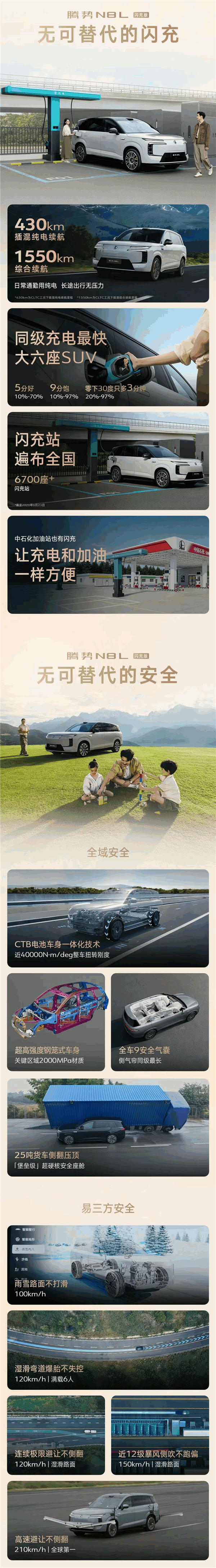 纯电续航430公里 9分钟充饱！腾势N8L闪充版一图看懂
