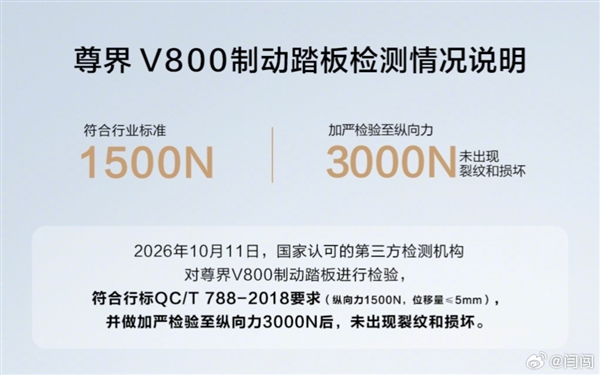 尊界V800车主博主闫闯晒官方升级刹车踏板细节:11月更新 包含S800车型