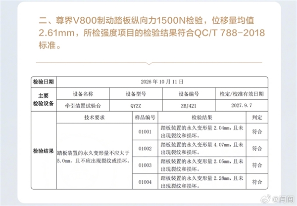尊界V800车主博主闫闯晒官方升级刹车踏板细节:11月更新 包含S800车型