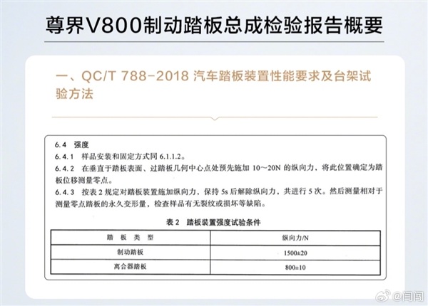 尊界V800车主博主闫闯晒官方升级刹车踏板细节:11月更新 包含S800车型